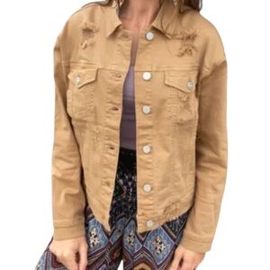 Risen Denim distressed jacket in Mocha Size 1X